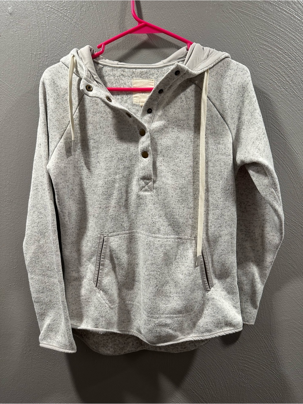 Thread & Supply Heather Gray Snap-Placket Hooded Pullover